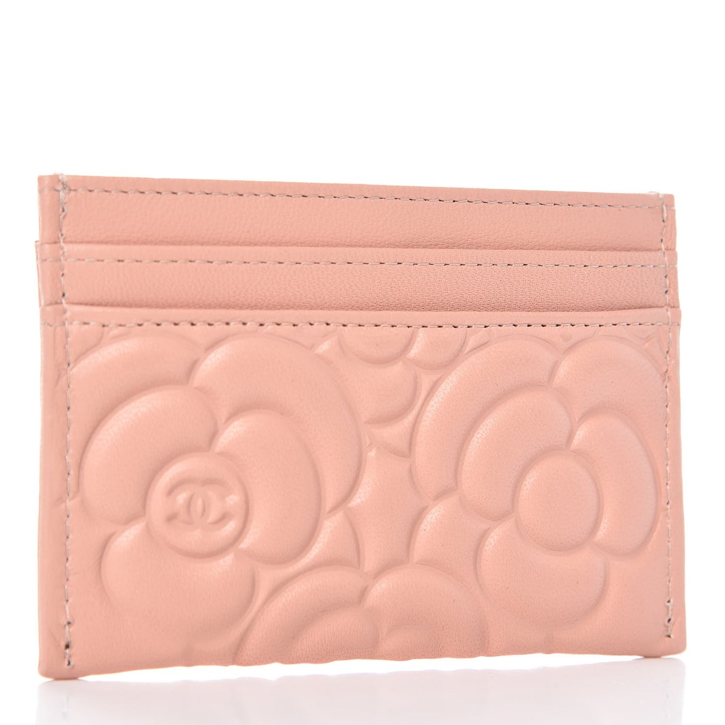 Goatskin Camellia Embossed Card Holder Light Pink