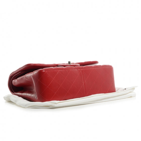 Lambskin Quilted Jumbo Double Flap Red