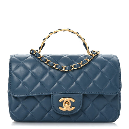 Chanel Lambskin Quilted Mini Metal Top Handle Rectangular Flap Blue 1 of 12