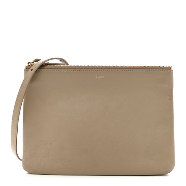 CELINE ベージュ ストローバッグ Celine Liege Calfskin Large Trio Crossbody Bag Taupe 1880082