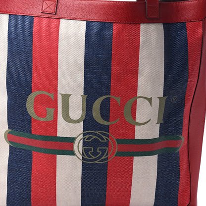 Gucci Canvas Calfskin Sylvie Stripe Logo Mens Tote Red White Blue 9 of 9