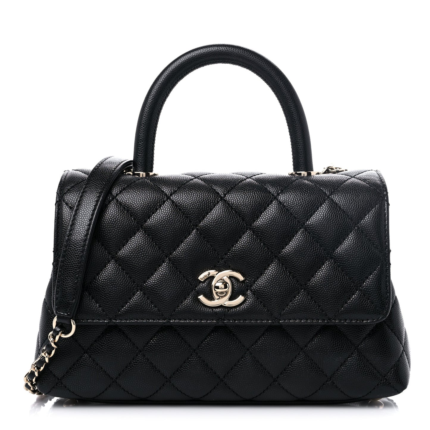 Caviar Quilted Mini Coco Handle Flap Black