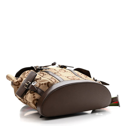 Gucci Monogram Jumbo GG Textured Dollar Calfskin Web Double Buckle Backpack Camel Ebony New Acero 4 of 13