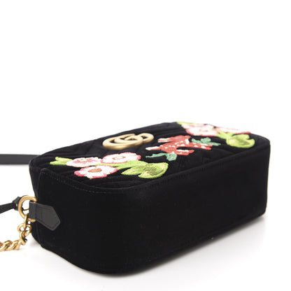 Gucci Velvet Matelasse Deer Embroidered Small GG Marmont Chain Shoulder Bag Black 4 of 10