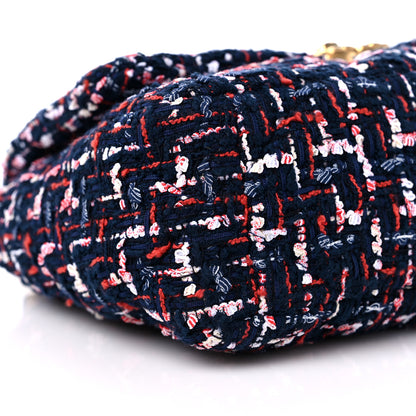 Chanel Tweed Quilted Medium Chanel 19 Flap Navy Blue White Red 8 of 9