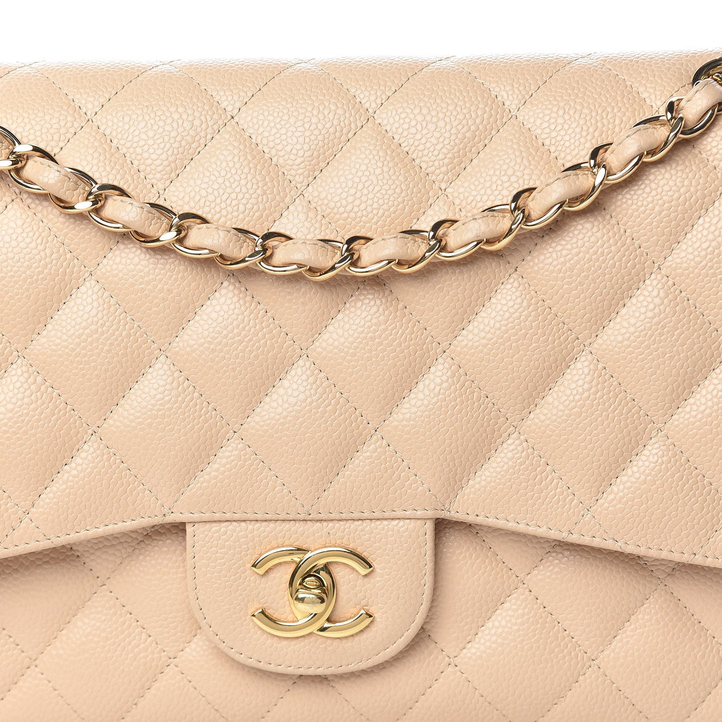 Caviar Quilted Jumbo Double Flap Beige Clair