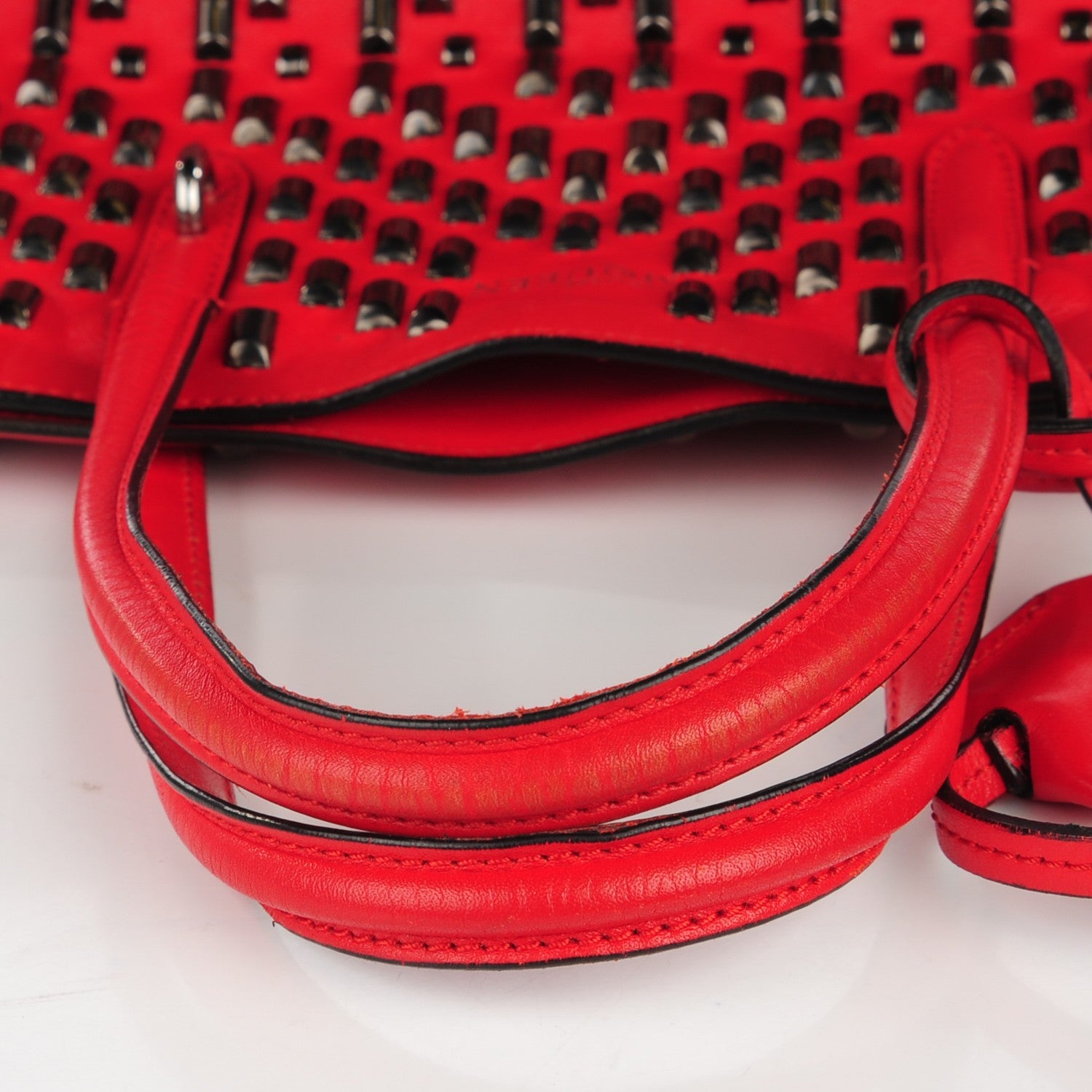 Alexander McQueen Calfskin Small Studded Padlock Zip Around Tote Red 5 of 14