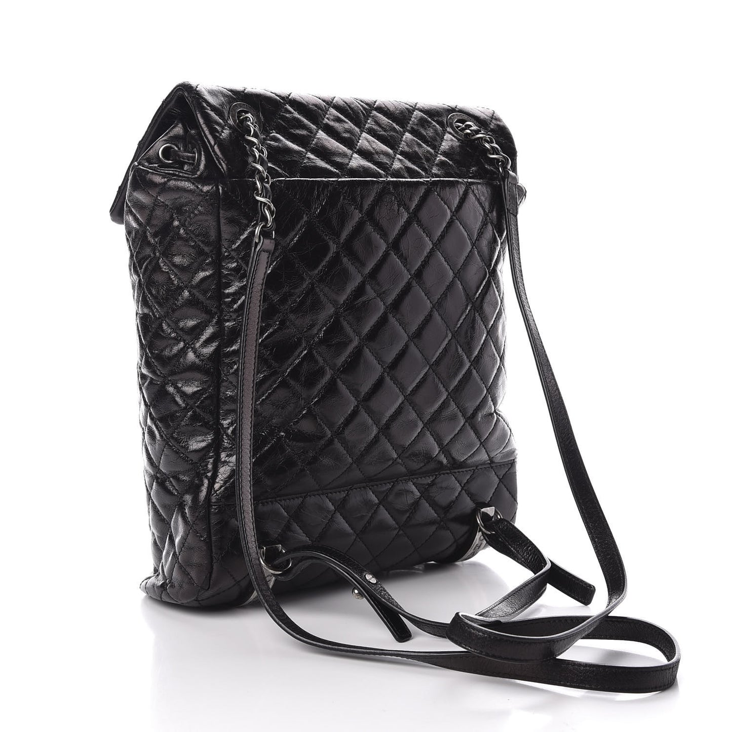 Glazed Calfskin Quilted Large Salzburg Backpack Black