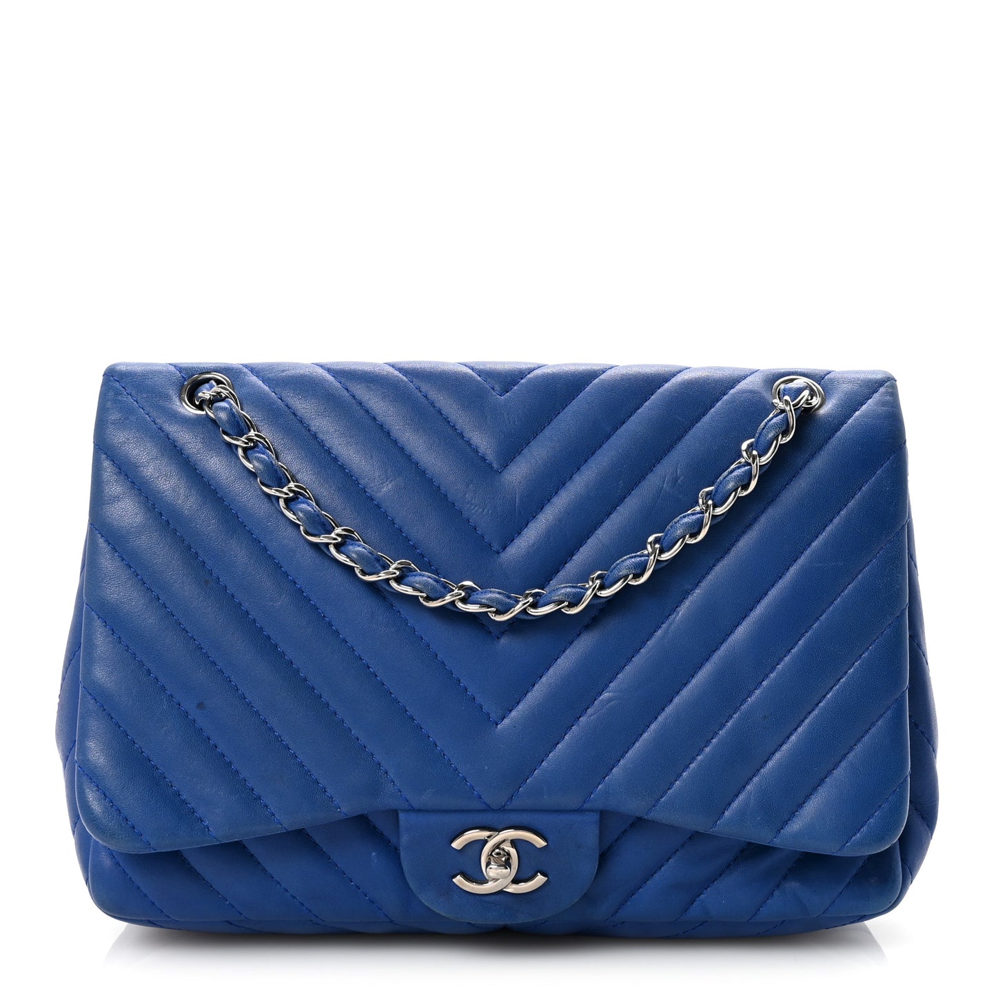 Lambskin Chevron Quilted Maxi Single Flap Blue