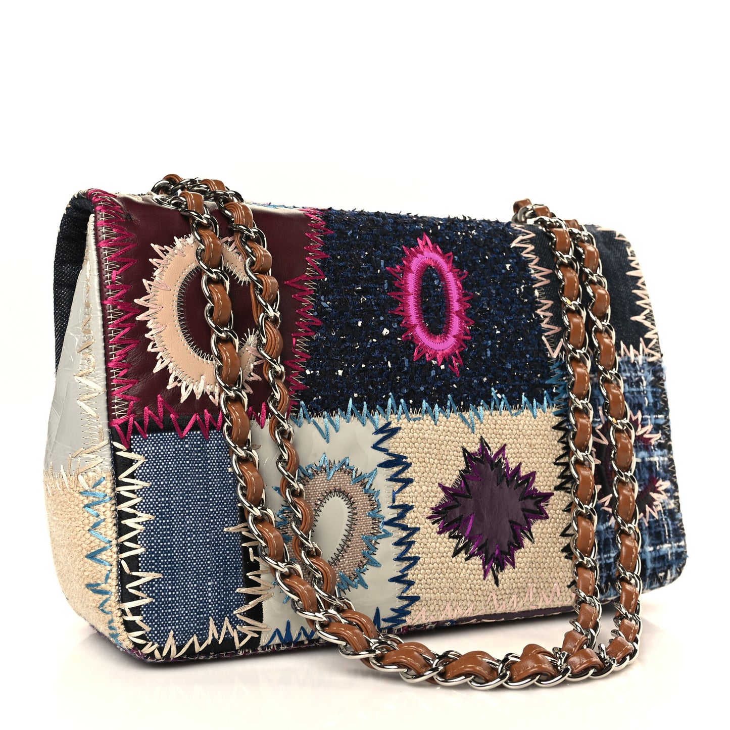 Denim Tweed Patchwork Jumbo Single Flap Multicolor