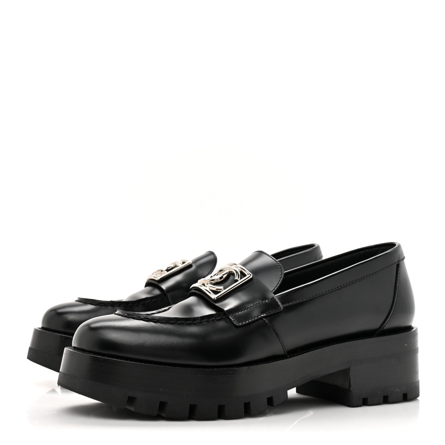 Calfskin Metal CC Loafers 37.5 Black