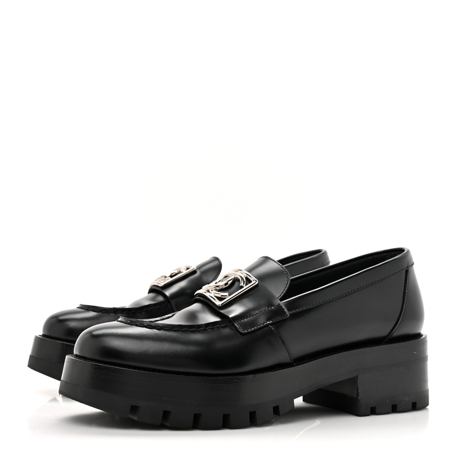 Chanel Calfskin Metal CC Loafers 37.5 Black 4 of 9