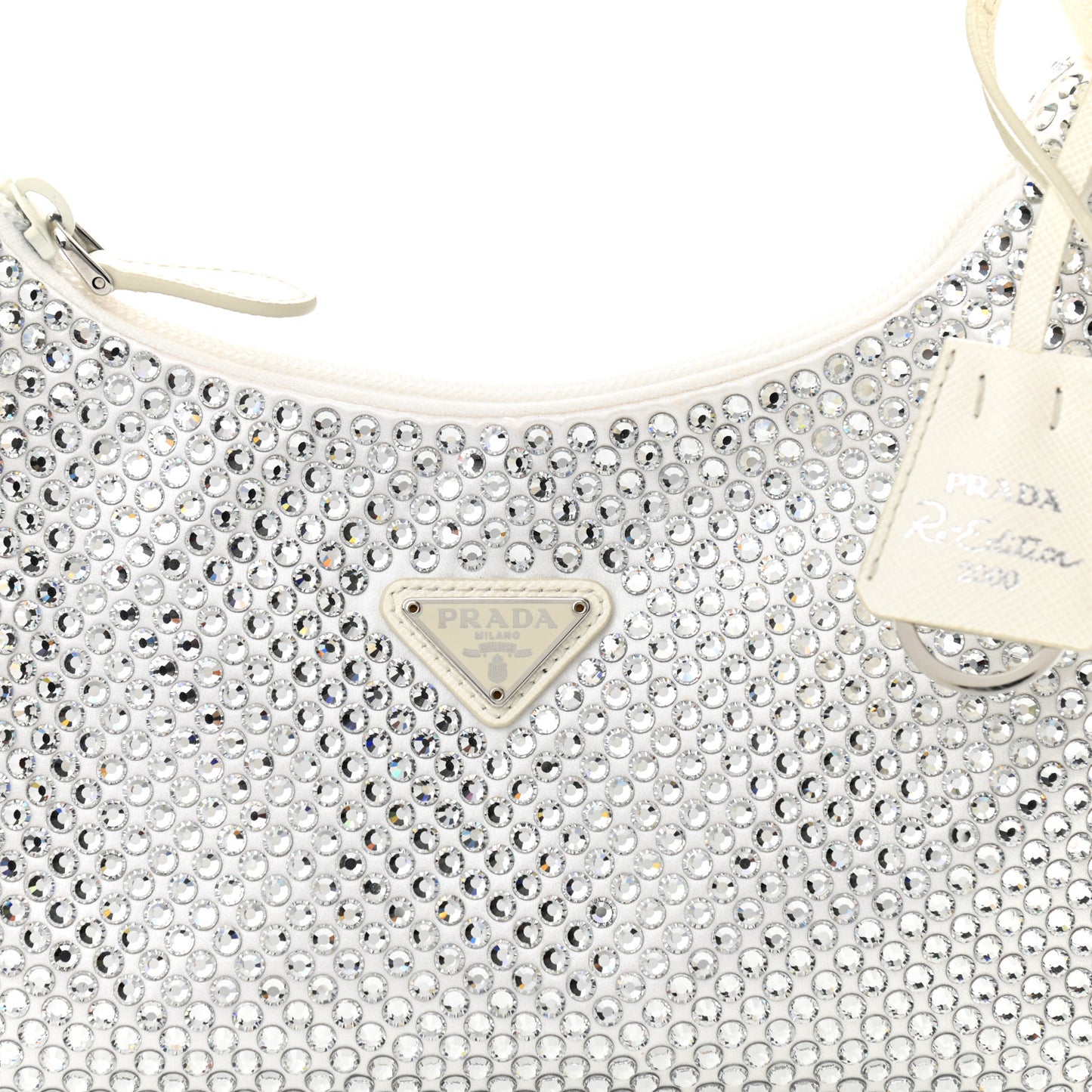 Satin Crystal Mini Re-Edition 2000 Bag White