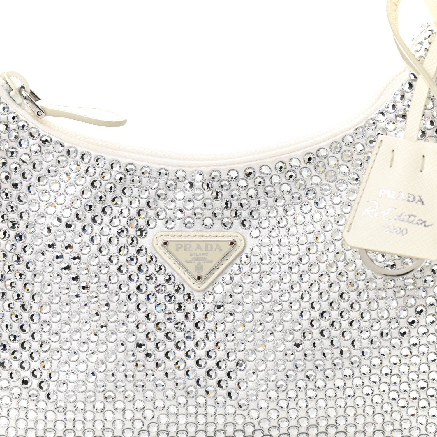 Prada Satin Crystal Mini Re-Edition 2000 Bag White 7 of 9