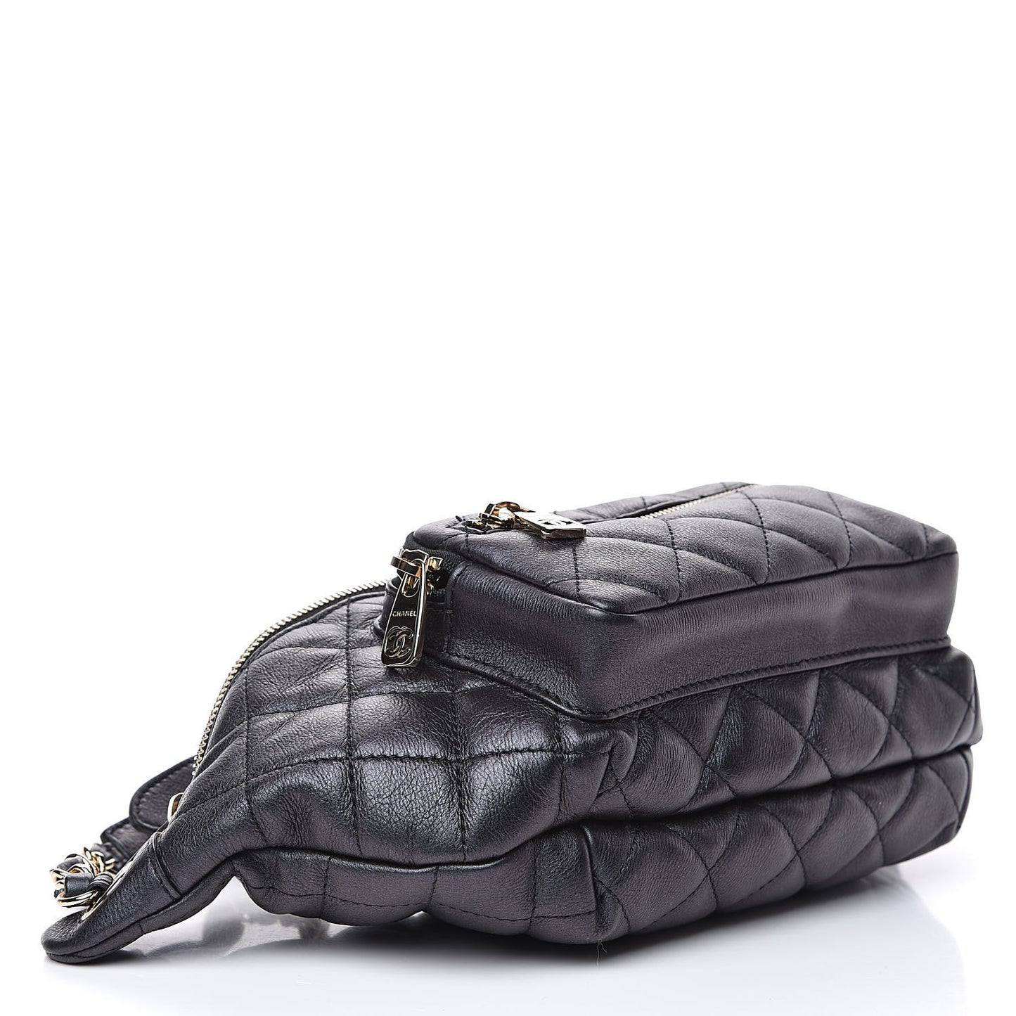 Iridescent Calfskin Quilted All About Waist Belt Bag Black