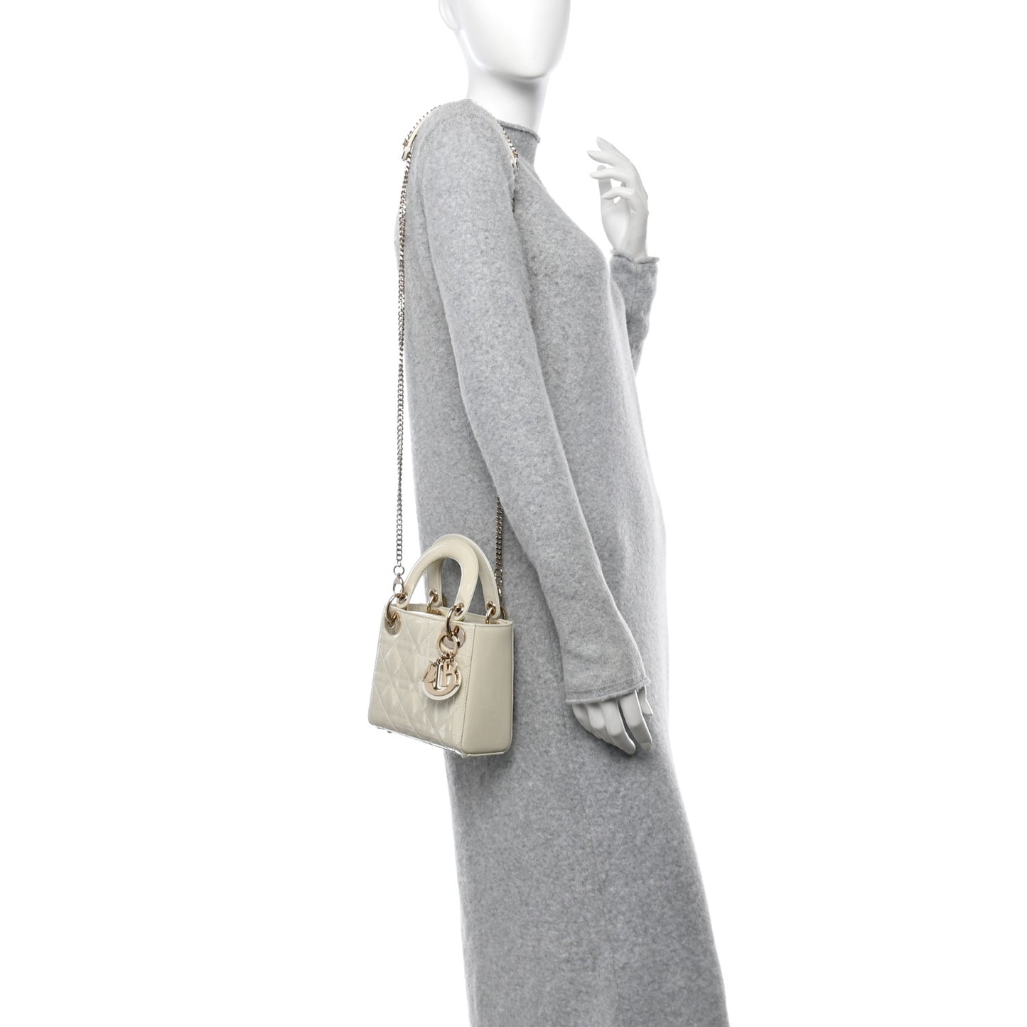 Patent Cannage Mini Lady Dior Ivory