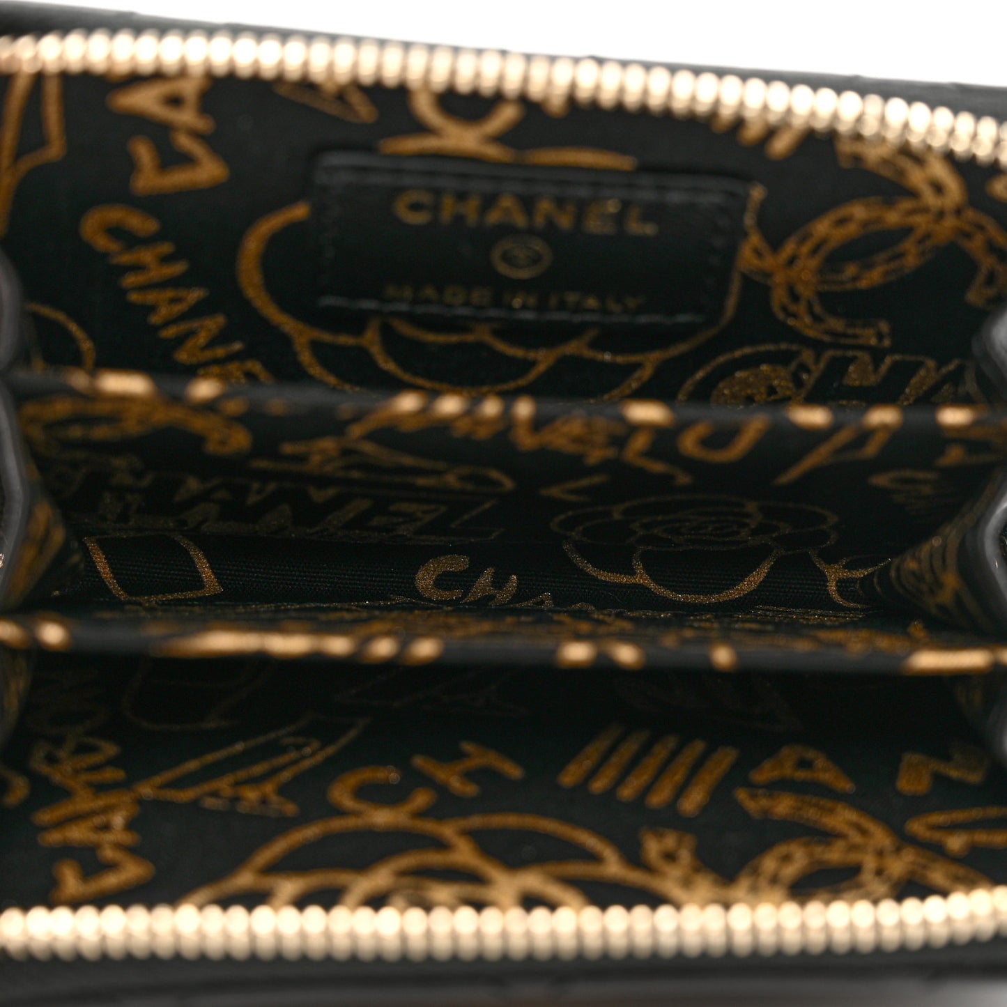 Lambskin Quilted Graffiti Zip Around Coin Purse Wallet Black
