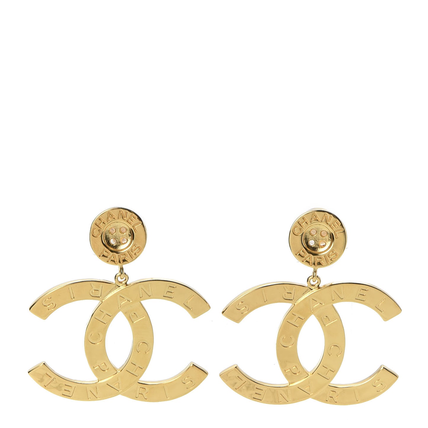 Metal Large Paris Button Clip On Earrings Gold