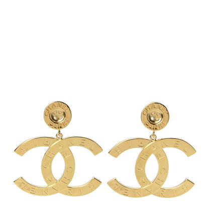 Chanel Metal Large Paris Button Clip On Earrings Gold 1 of 5