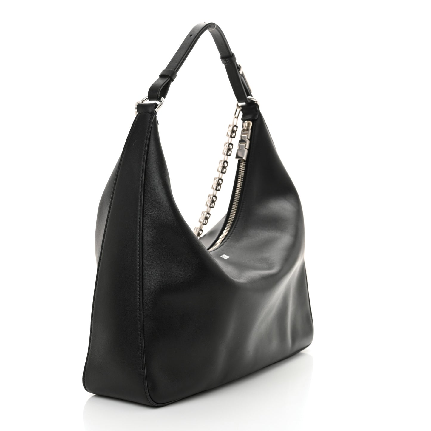 Smooth Calfskin Medium Moon Cut Out Shoulder Bag Black