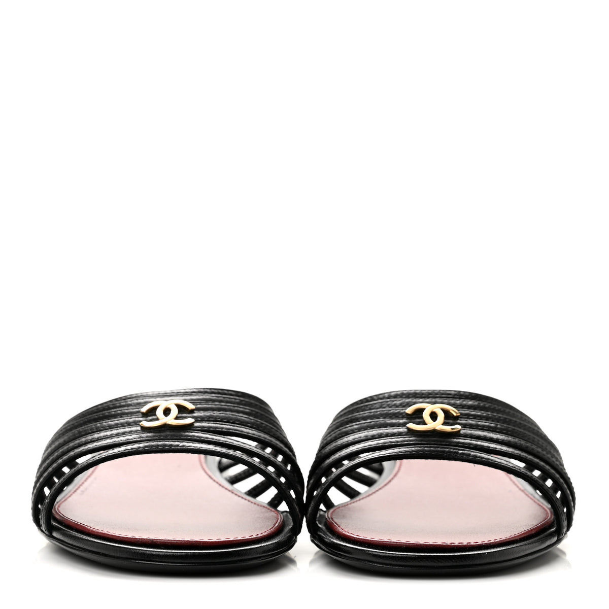 Chanel Goatskin Caged CC Slide Sandals 37 Black 3 of 9