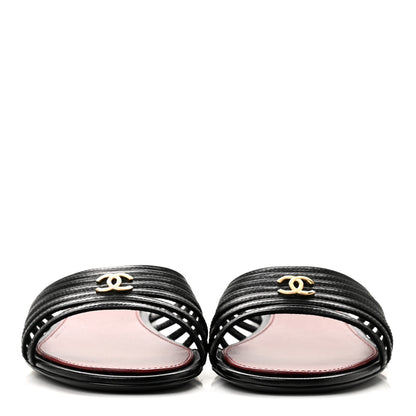 Chanel Goatskin Caged CC Slide Sandals 37 Black 3 of 9