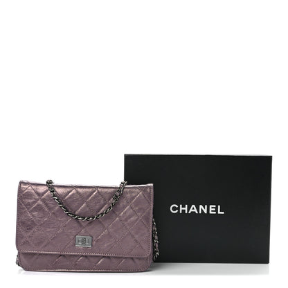 Chanel Metallic Aged Calfskin Quilted 2.55 Reissue Wallet on Chain WOC Purple 13 of 13