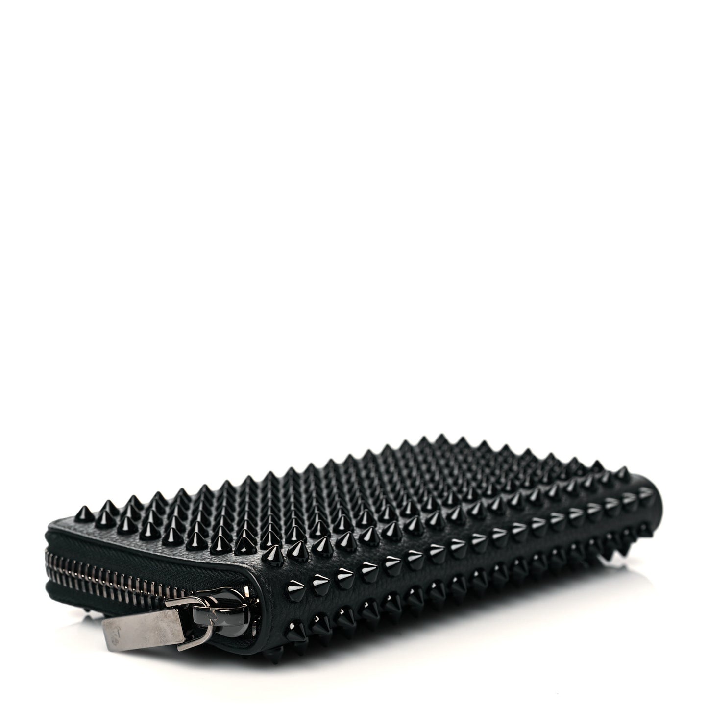 Calfskin Panettone Spiked Zip Around Wallet Black