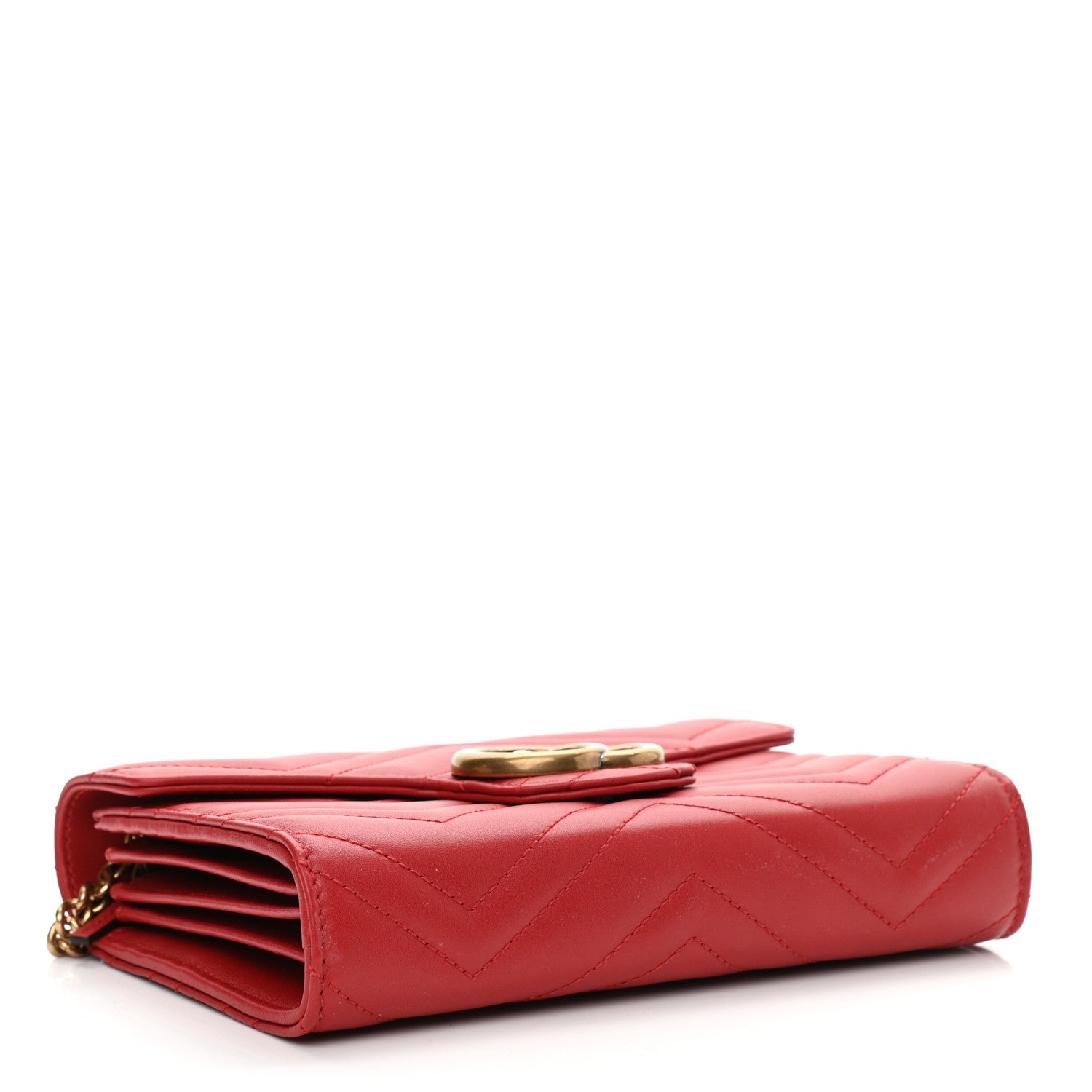 Gucci Calfskin Matelasse GG Marmont Chain Wallet Hibiscus Red 6 of 10