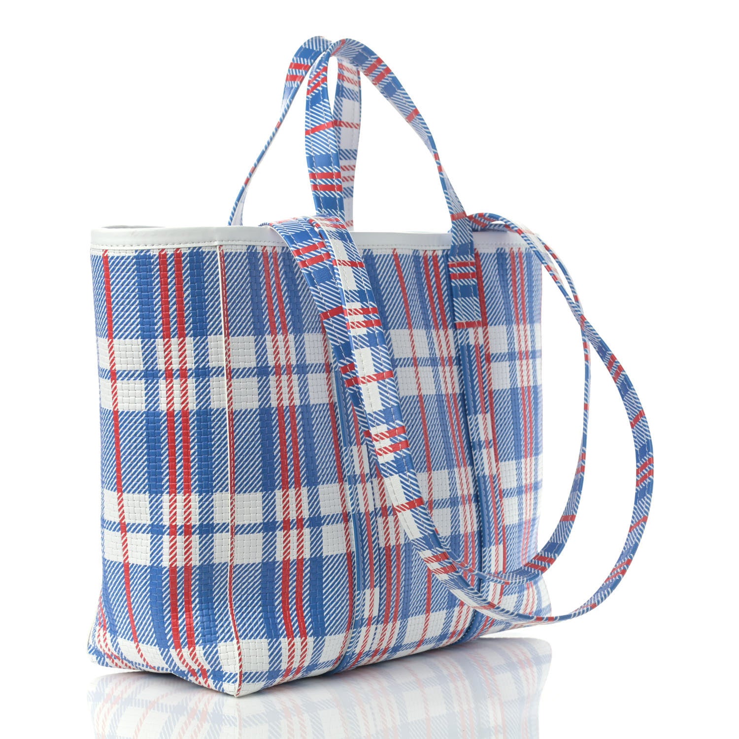 Balenciaga Calfskin Check Print Embossed Medium Barbes East West Shopper Cobalt Blue 3 of 11