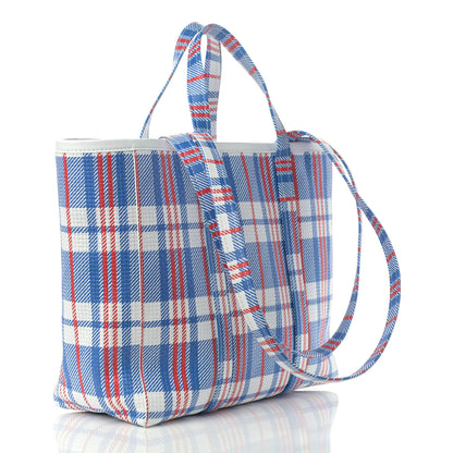 Balenciaga Calfskin Check Print Embossed Medium Barbes East West Shopper Cobalt Blue 3 of 11