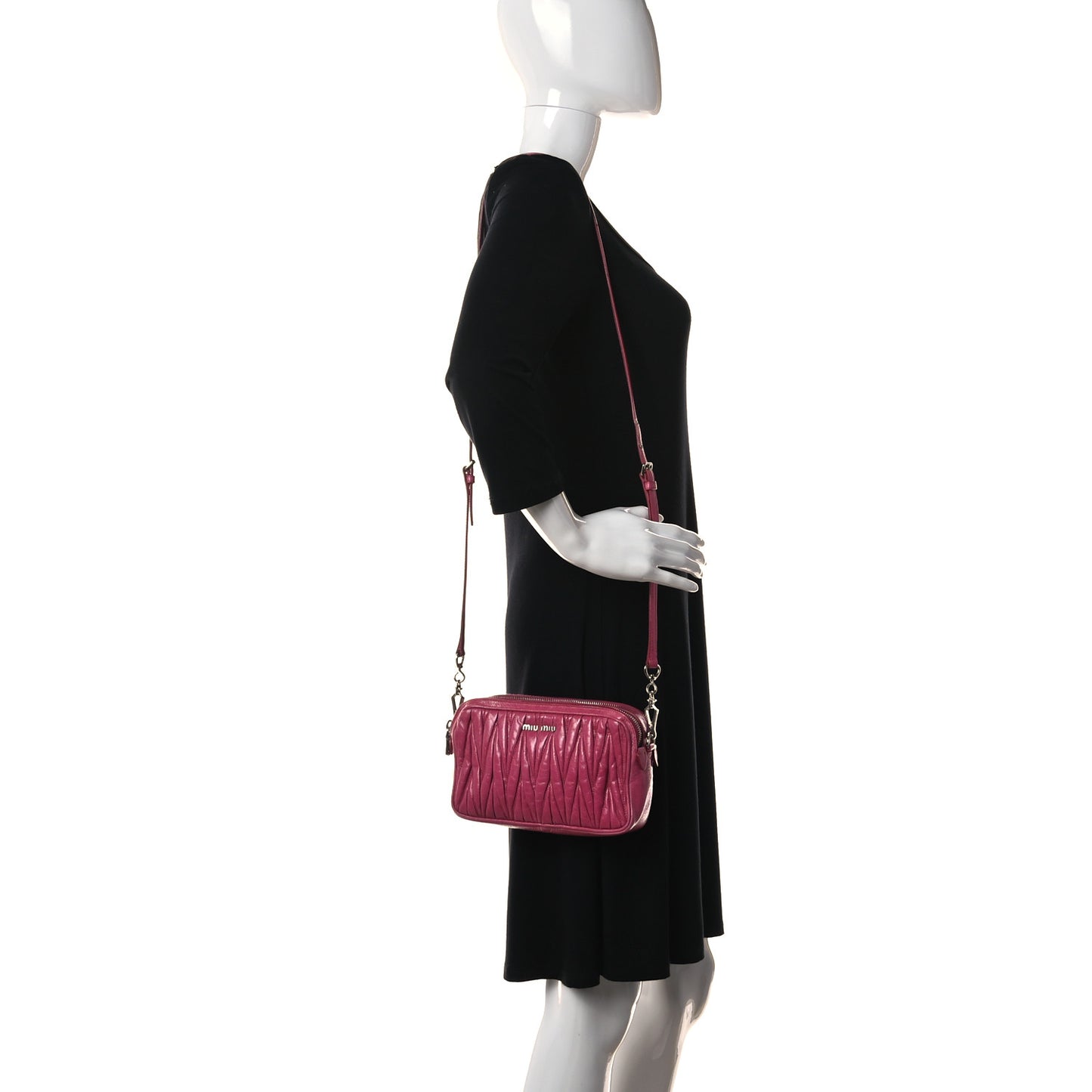 Vitello Lux Matelasse Double Zip Shoulder Bag Peonia