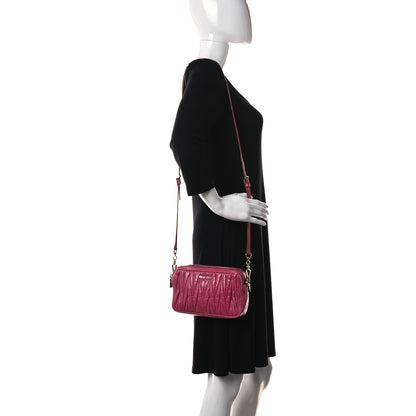Miu Miu Vitello Lux Matelasse Double Zip Shoulder Bag Peonia 2 of 14