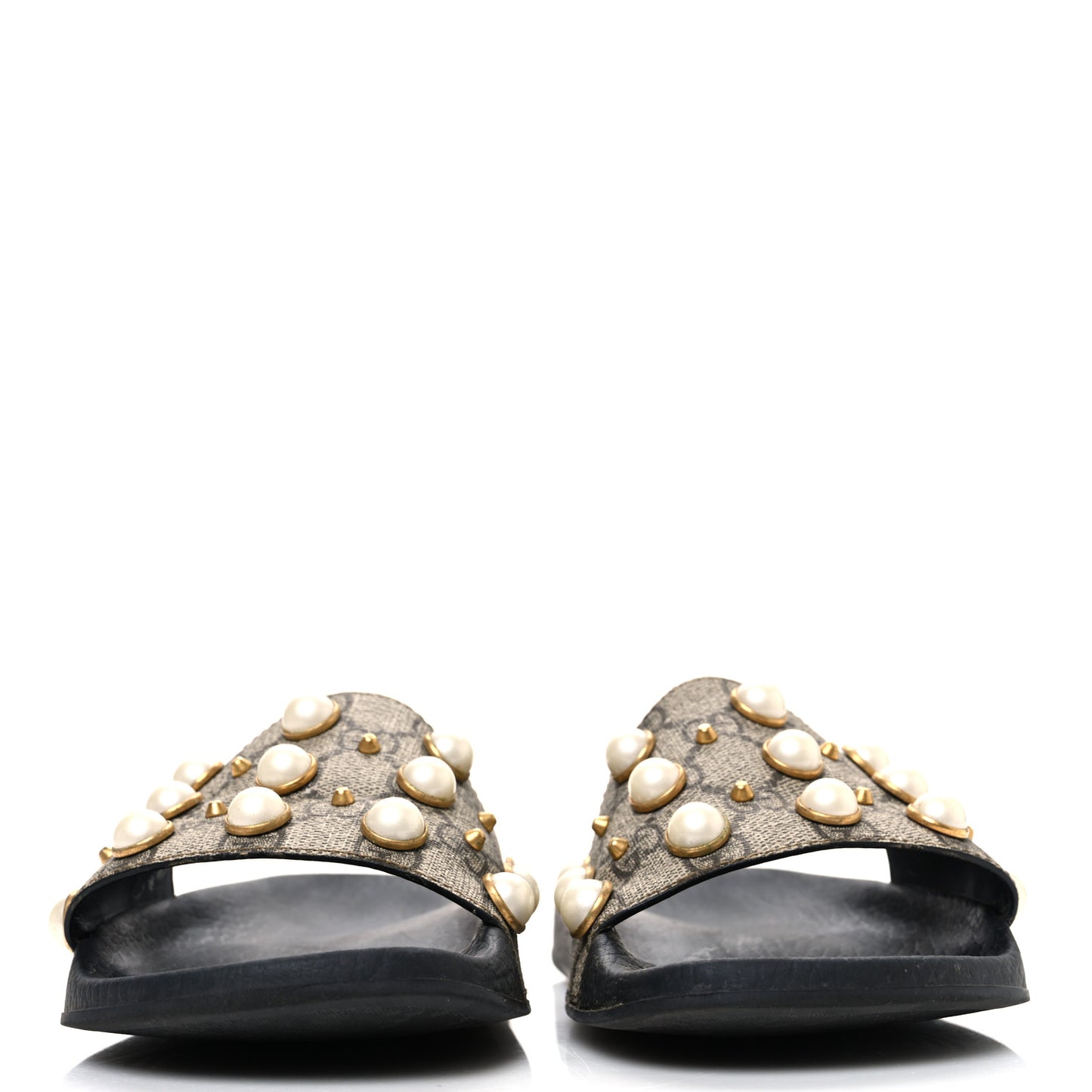 GG Supreme Monogram Pearls Slide Sandals 38 Beige