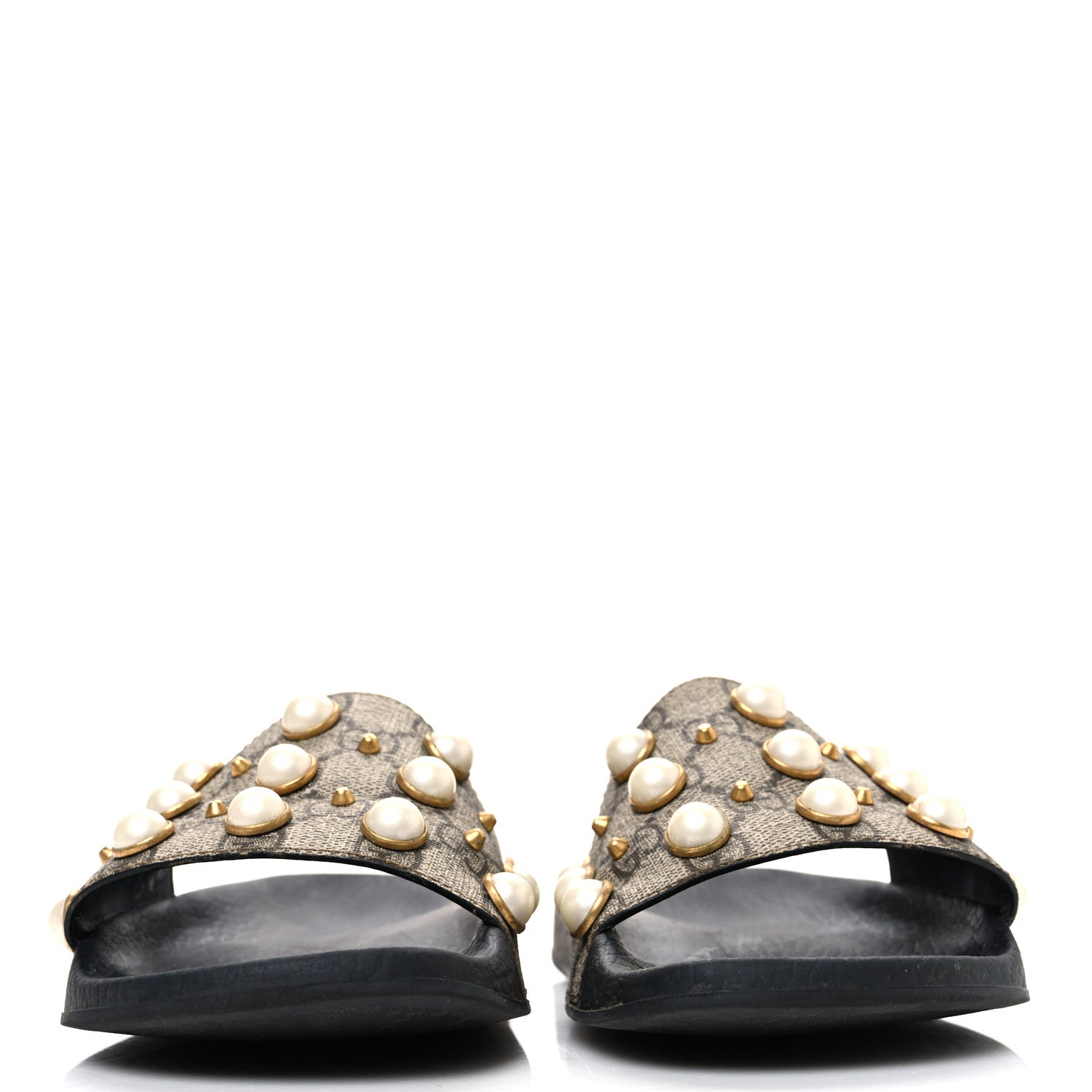 Gucci GG Supreme Monogram Pearls Slide Sandals 38 Beige 3 of 11