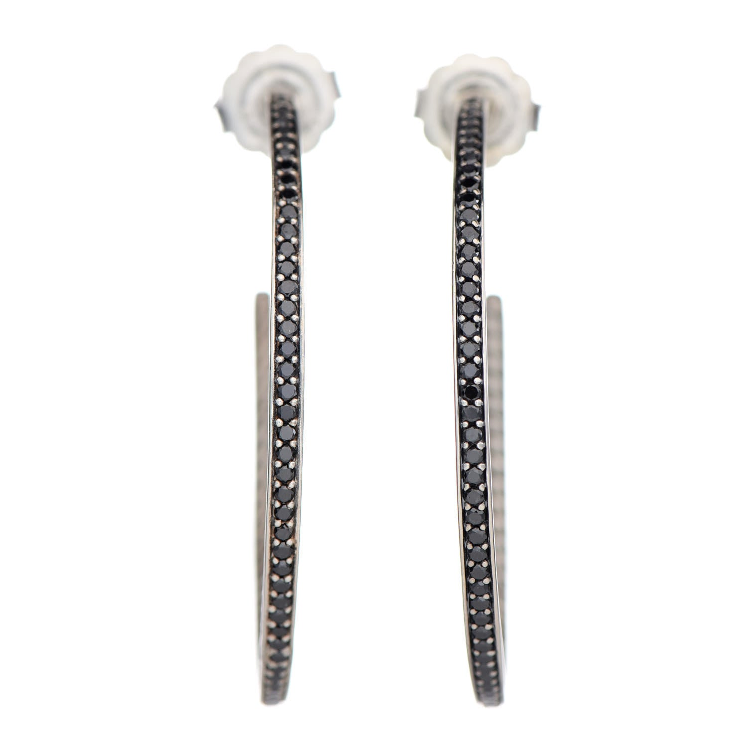 David Yurman Sterling Silver Black Diamond 41mm Midnight Melange Hoop Earrings 1 of 4