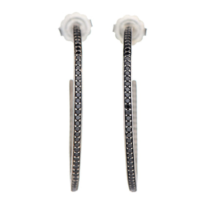 David Yurman Sterling Silver Black Diamond 41mm Midnight Melange Hoop Earrings 1 of 4