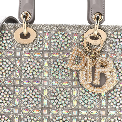 Christian Dior Calfskin Satin Celestial Bead Embroidery Embroidered Small Lady Dior Grey Multicolor 8 of 10