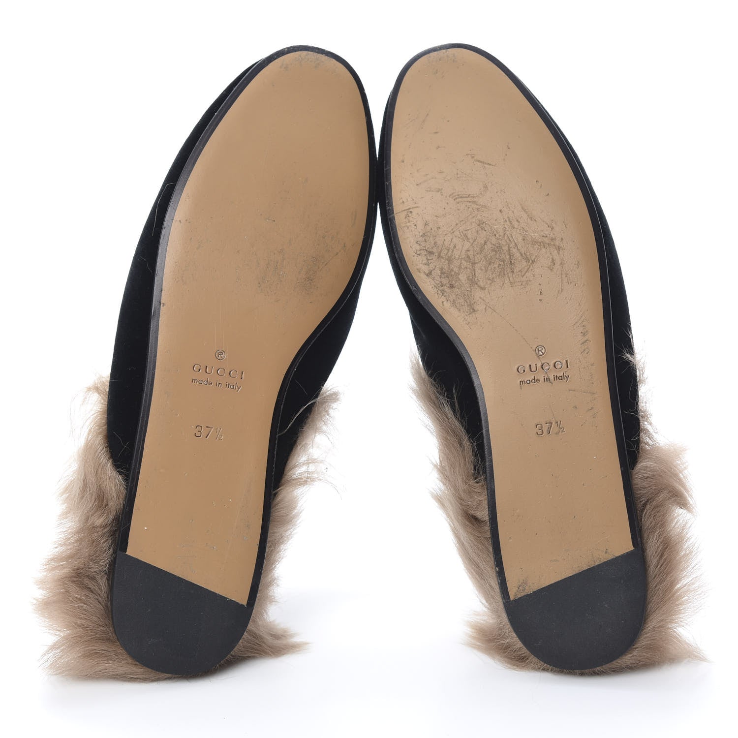 Gucci Velvet Fur Womens Princetown Slippers 37.5 Black 5 of 10