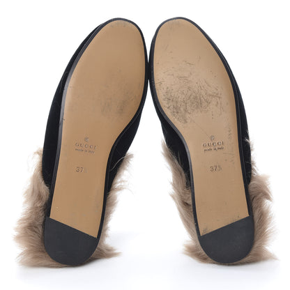 Gucci Velvet Fur Womens Princetown Slippers 37.5 Black 5 of 10