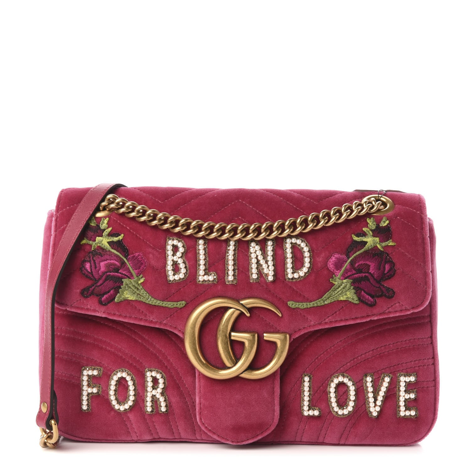 Gucci Velvet Matelasse Blind for Love Embroidered Medium GG Marmont Shoulder Bag Light Raspberry Rose Multicolor 1 of 11