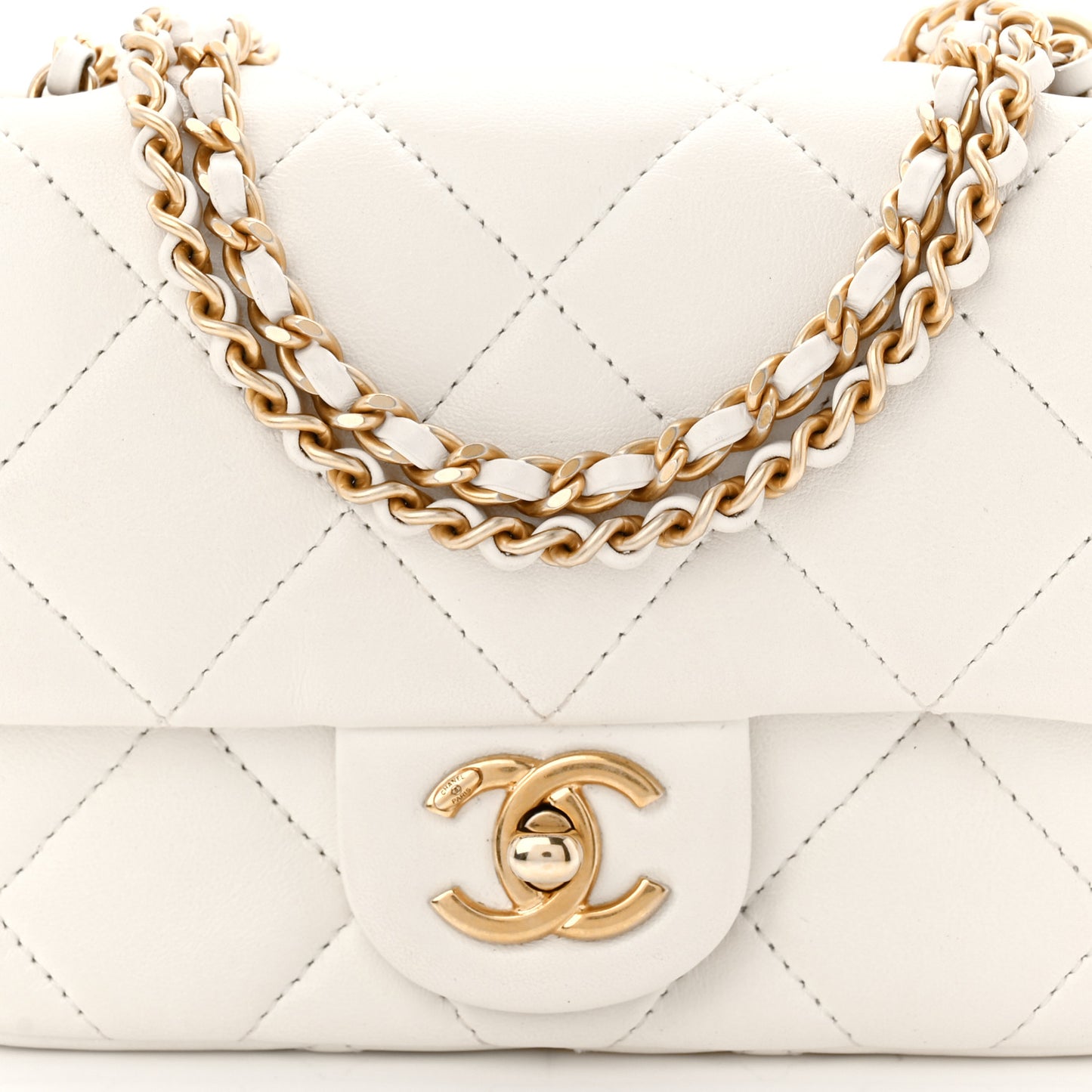 Lambskin Quilted Pearl Small Flap White