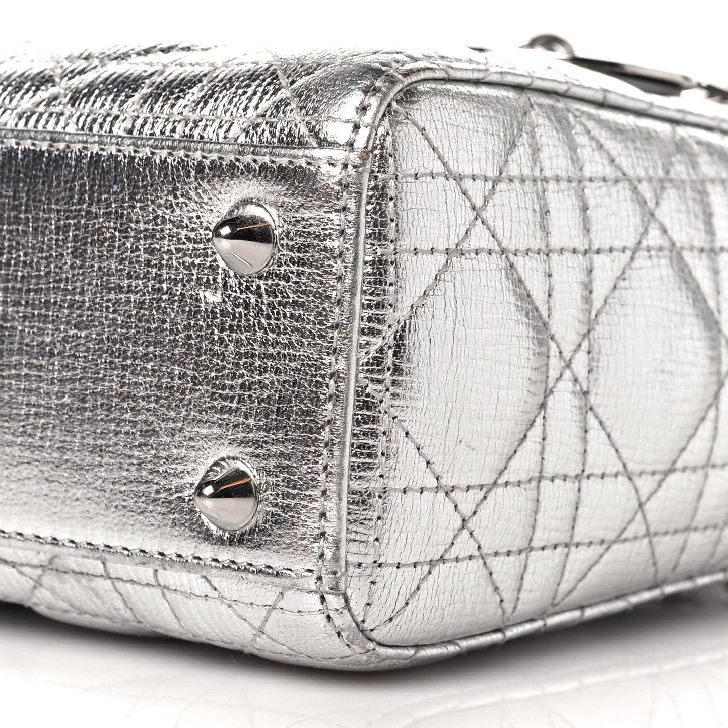 Metallic Grained Calfskin Cannage Small Lucky Badges My Lady Dior Silver