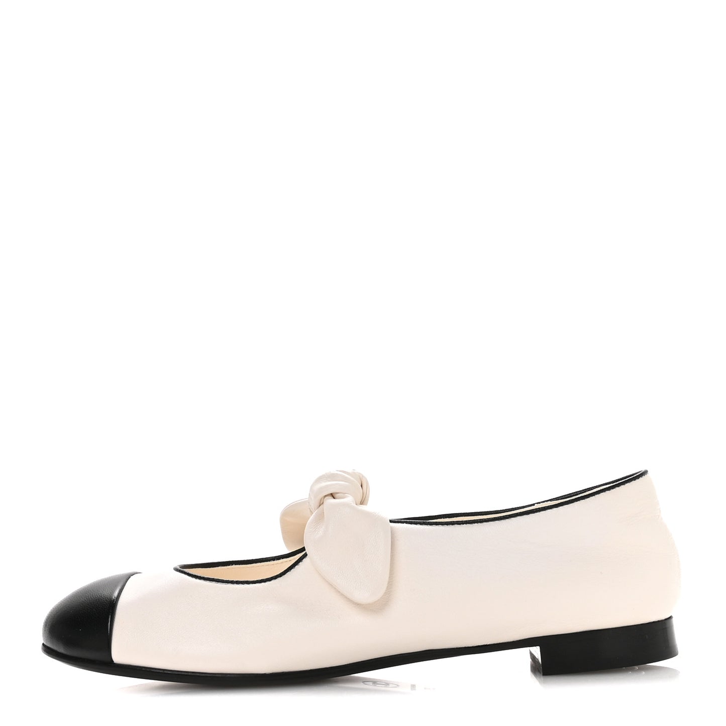 Lambskin Bow Mary Jane Flats 39 White Black