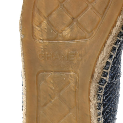 Chanel Cotton Tweed CC Espadrilles 38 Blue Ecru Black 6 of 15