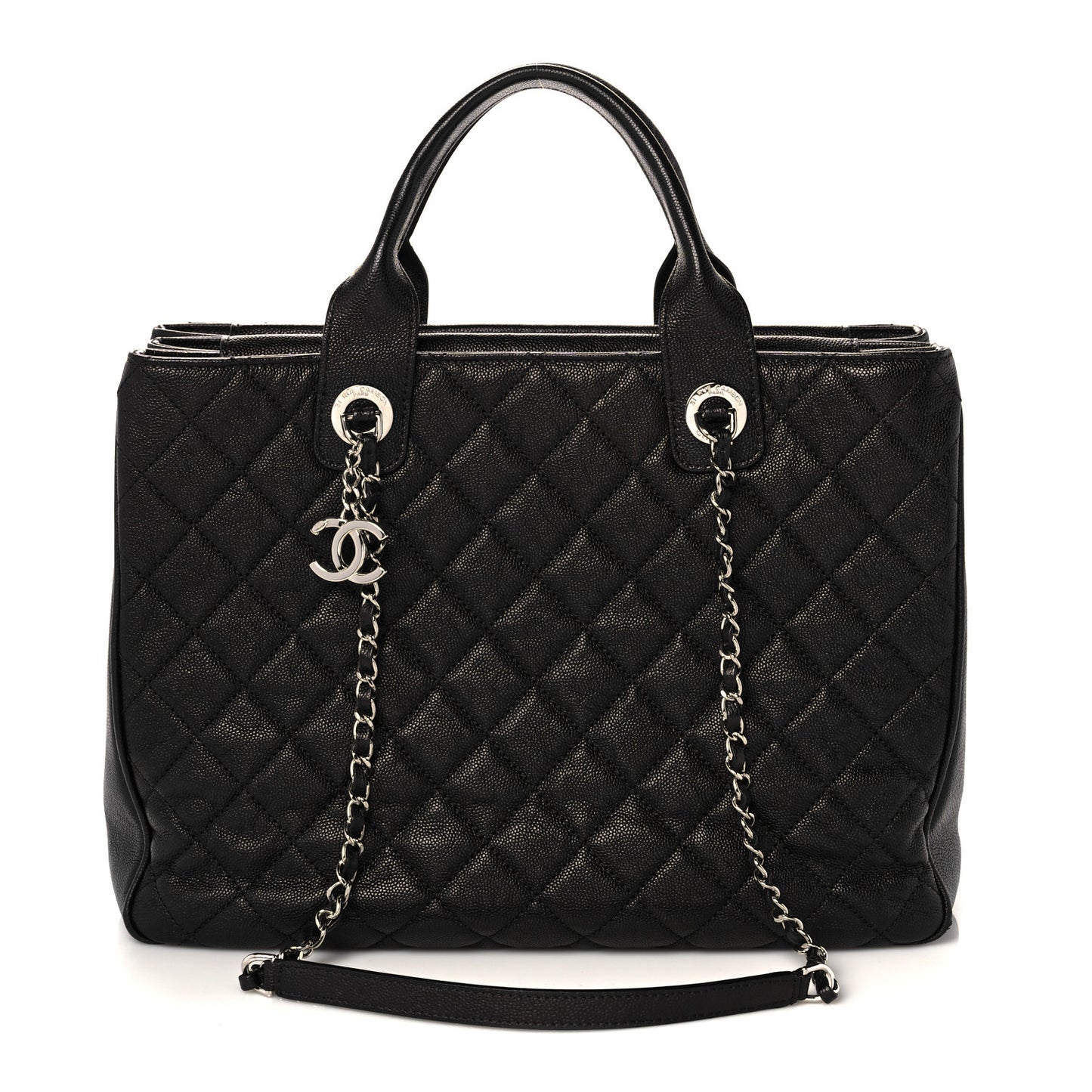 Caviar Quilted Large Urban Companion Top Handle Shopping Tote Black