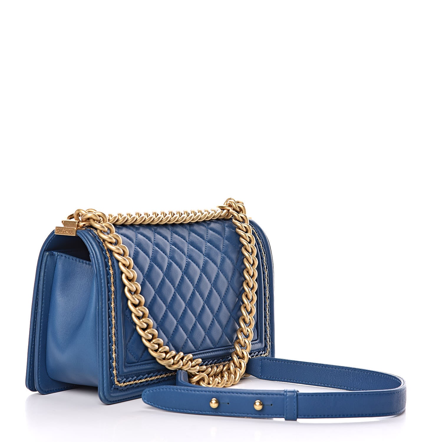 Chanel Lambskin Quilted Medium Chain Detail Boy Flap Blue 3 of 11