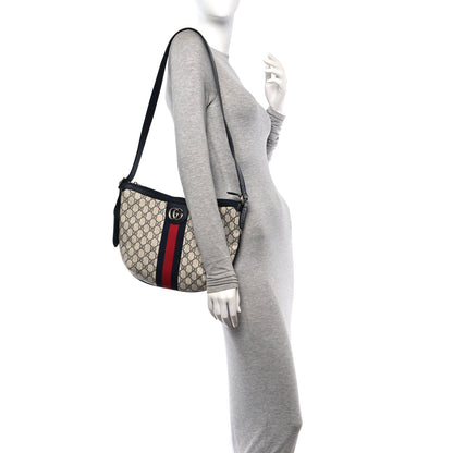 Gucci GG Supreme Monogram Textured Dollar Calfskin Web Small Ophidia Half Moon Hobo Beige Blue 2 of 10