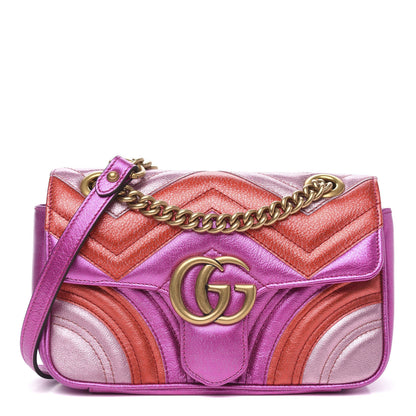 Gucci Metallic Calfskin Matelasse Mini GG Marmont Shoulder Bag Fuchsia 1 of 10
