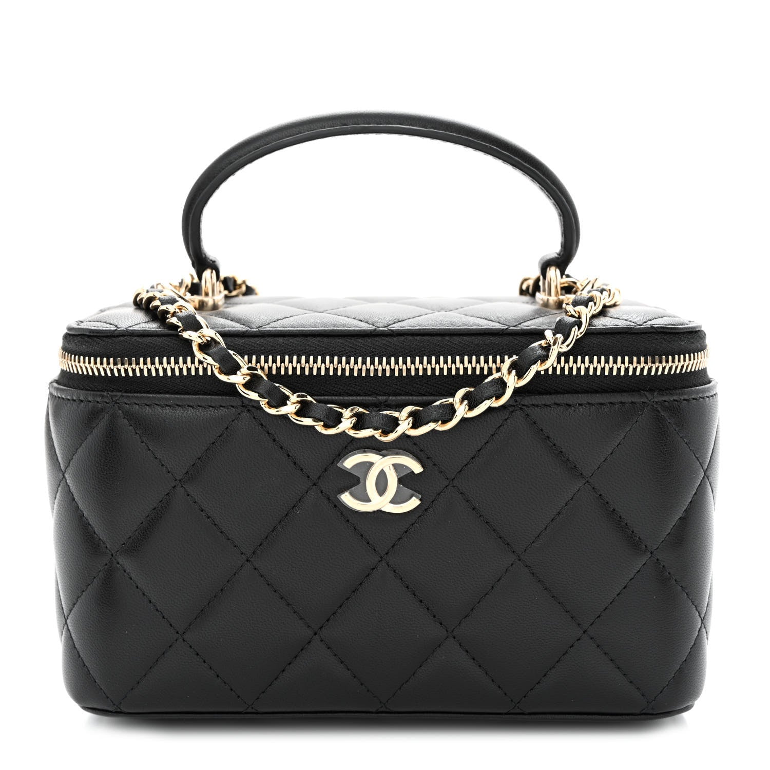 Chanel Lambskin Quilted Small Top Handle Vanity Case With Chain Black 1 of 11